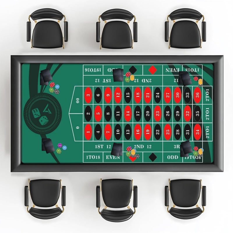 AQQA Roulette Table Mat 70 x 35 Inch, Durable, Water-Resistant Roulette Mat Made of 3mm Thick Rubber, Reinforced with Sturdy Stitching - Portable Casino Roulette Mat for Game Night Party - Image 1